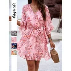 [Produtos prontos, entrega no mesmo dia] Vestido feminino estampado de verão, saia longa, Casual, férias, moda