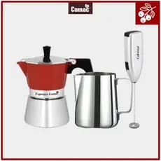 Conjunto De Pote Moka De Indução Comac-ED1 3 Xícaras + Jarra Para Vapor De Leite S3 600ml + Batedor Elétrico CEM1