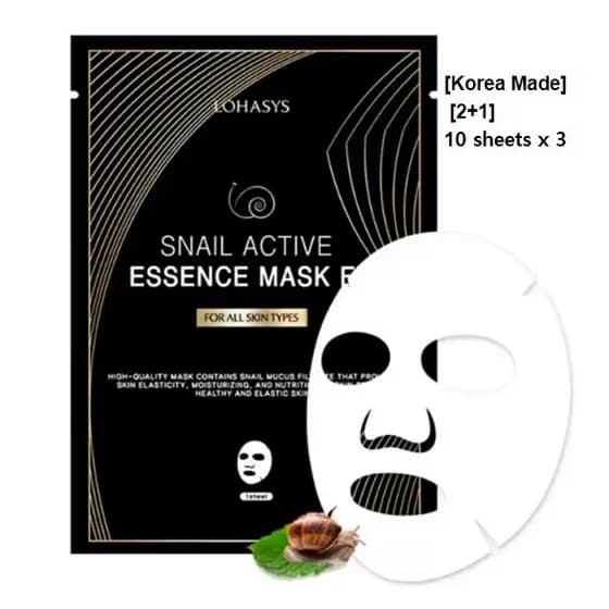 [Fabricado Na Coreia] [2 + 1] Máscara Lohasys Snail Active Essence 25g x 10 Folhas x 3 Pacotes De Elasticidade Da Pele ,