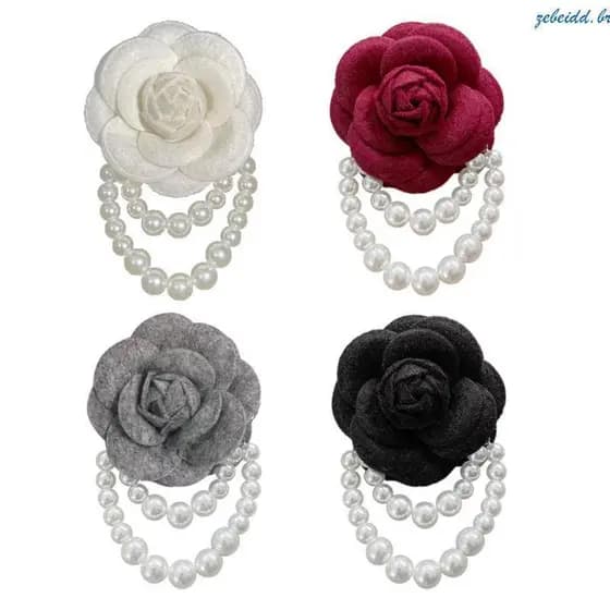zebeidd Tecido Flor Broche Pinos Moda Jóias Cardigan Camisa Corsage Crachá Pérola Borla Broches Para Mulher Accessori