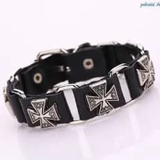 zebeidd Pulseira Masculina Punk Couro Ajustável , Metal Para Punho Cruzado