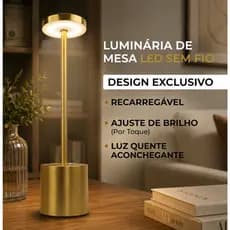 Luminária de Mesa LED Recarregável USB-C com Iluminação 3 em 1