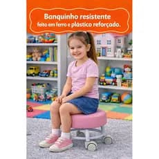 Banquinho Ferro e Plástico Reforçado Assento Acolchoado Rosa