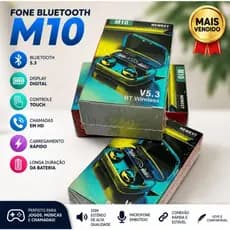 Fone de Ouvido Bluetooth M10 TWS 5.3 Sem Fio com Power Bank Touch HD Estéreo Microfone para Android e iPhone