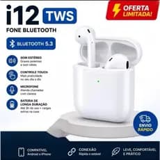 Fone de Ouvido Bluetooth i12 TWS Sem Fio | Bluetooth 5.3 | Som Estéreo | Microfone HD | Compatível com Android e iPhon