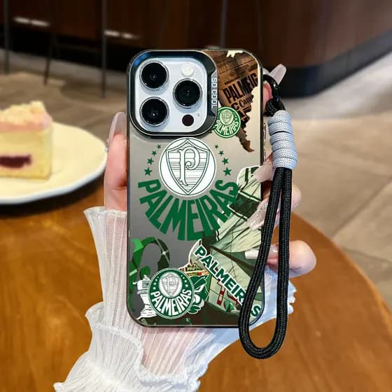 Capinha Cordão Palmeiras Verdão para iPhone 11 12 13 14 15 16 17 Pro Max Plus Samsung S25 S24 S23