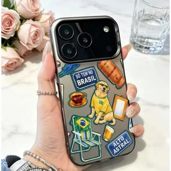 Capa Fosca Brasil Alto Astral Antichoque para iPhone17 16 15 14 13 12 11 Samsung S25 24 23 A15 Personalidade