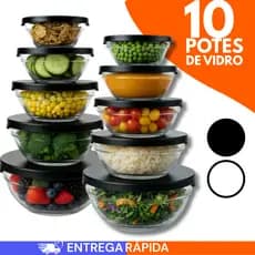 Kit 10 ou 5 Potes de Vidro Com Tampa Jogo De Vasilha Tigelas Bowls Organizadores De Cozinha Multiuso