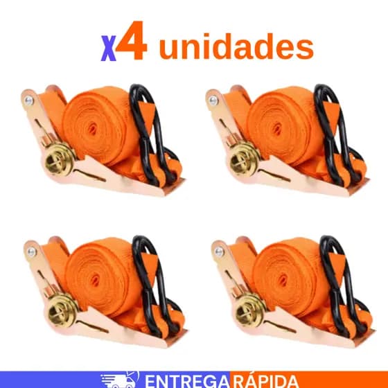 Cinta com Catraca 4 Unidade 25mm x 4,5m Amarração de Carga Super Resistente para Caminhão Carro Moto