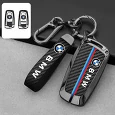 Capa De Couro De Fibra De Carbono + Liga De Zinco Para Chave De Carro BMW 3 4 5 Series 320i 530i 550i F20 F21 F30 F3 MKX