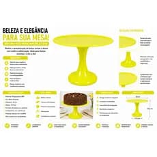 Boleira Gaia Neon Amarelo 32cm Porta Bolo, Pé Premium Festa Elegante para Sobremesas Decorativa Mesa