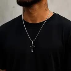 Hollow Stainless Steel Cross Chain with Unisex Stainless Steel Pendant Christian Symbol