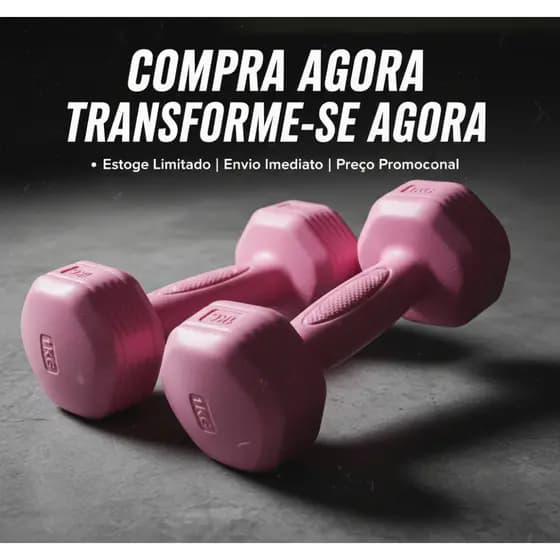 Par Halter Sextavado Emborrachado 1kg Academia Musculação