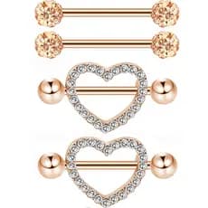 Nipple Piercing Heart Models Studded Surgical Steel / Gold