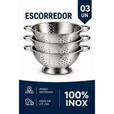 Kit 3 Escorredor Macarrão Inox Cozinha Profissional Durável