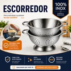 Escorredor Kit 2 Inox Cozinha Profissional Macarrão Massa Arroz Restaurante Alta Resistência