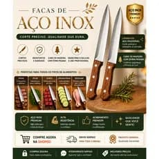 Facas Churrasco Kit 3 Chef Inox Cabo Madeira Corte Preciso Carnes Cozinha Gourmet