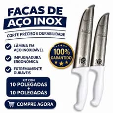 Kit 2 Facas Aço Inox 10  Churrasco Açougue Cozinha Cabo Branco Profissional