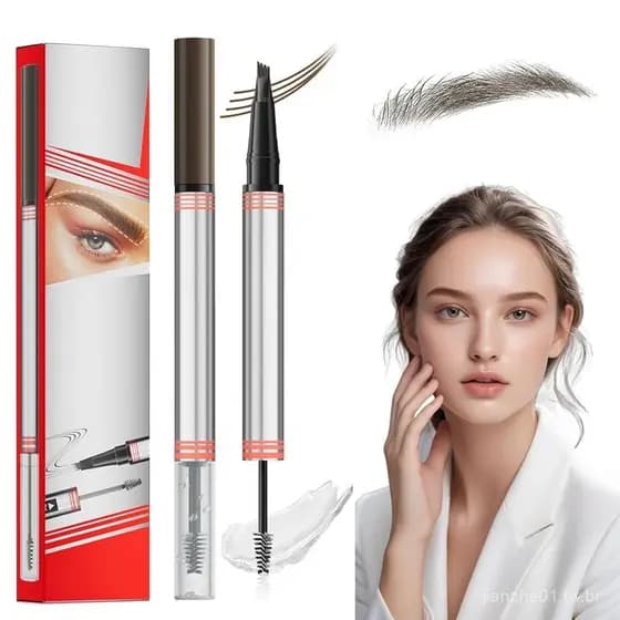 Lápis de Sobrancelha para Mulheres 2 em 1 com Gel, Lápis de Sobrancelha 3D Microblading com 4 Pontas e Escova para Sobra