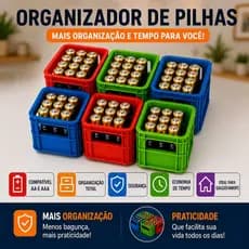 CAIXAS ORGANIZADOR DE PILHAS AA, AAA | SUPORTE PILHAS | ESTILO CAIXA DE CERVEJA MODULAR | ORGANIZADOR DE GAVETA E MESA