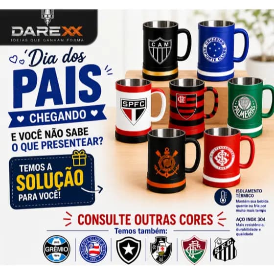Canecas Flamengo Corinthians São Paulo Palmeiras Internacional Grêmio Atlético Cruzeiro Santos Fluminense Botafogo Vasco
