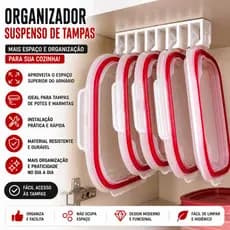 Suporte Suspenso de 6 Tampas | Leve mais por menos | Suporte para Tampas de Potes e Marmitas com Fita Dupla Face