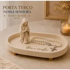 Porta Terço Decorativo | Três Cores | Nossa Senhora | Bandeja Organizadora | Mesa de Oração | Decoração Religiosa