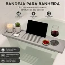 Bandeja Para Banheira | Suporte Apoio para Banheira 70 85 90 cm | Porta Tablet Taça Livro | Adulto e Infantil