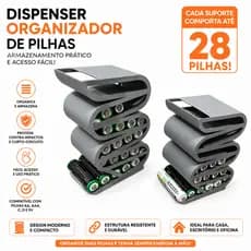 Porta Pilhas AA e AAA | 28 Unidades de pilhas | Dispenser Organizador de Pilhas Compacto e Moderno