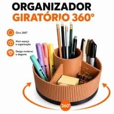 Organizador de Mesa Giratório | Porta Canetas, Lápis e Clips | Grande Capacidade | Escritório e Home Office | Moderno