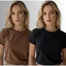 kit 2 Camiseta T-shirt Algodão Feminina 30.1 Confortável Blusinha Baby Look Manga Curta Slim