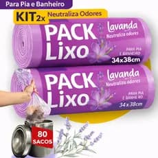 Sacos de Lixo Perfumados Lavanda Kit 80 Sacos Para Pia e Banheiro 34x38cm Neutraliza Odores