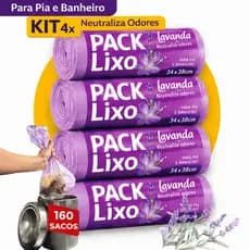 Kit 4 Sacos de Lixo Perfumados Lavanda 160 Sacos Pia e Banheiro 34x38cm Neutraliza Odores