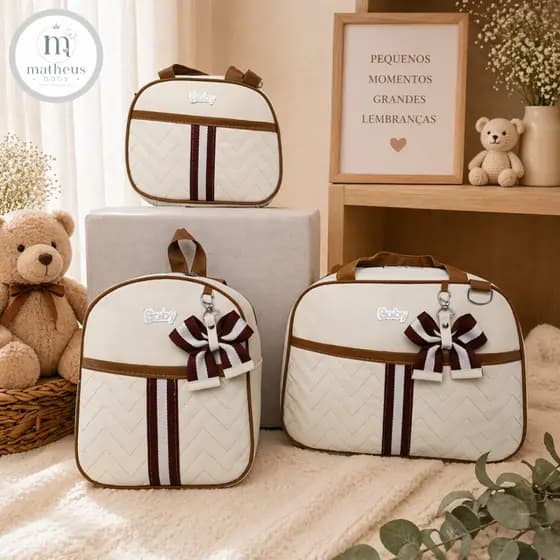 Bolsa Maternidade Grande + Bolsa Media + Mochila de bebe Menino Impermeável  3 Peças Enxoval