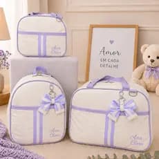 Bolsa Maternidade Grande + Bolsa Media + Mochila de bebe Menina Personalizada Nome do Bebe Impermeável  3 Peças Enxoval