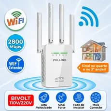 Repetidor Sinal Wifi Amplificador Pix-link 4 Antenas 2800mbps Extensor Longo Alcance Potente Roteador Sem Fio 110V/220V/
