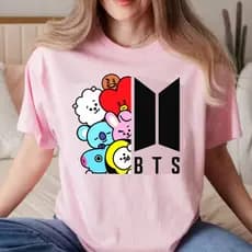 Camiseta Feminina Premium BT21 BTS Kpop Tata Chimmy Cooky RJ Koya Shooky Mang Van Envio Imediato