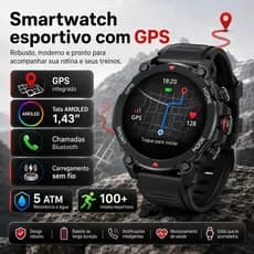 Smartwatch HEYPLUS G6 com GPS, 100 Modos Esportivos, Tela AMOLED e 5ATM Impermeável – Perfeito para Esportes e Uso Diári