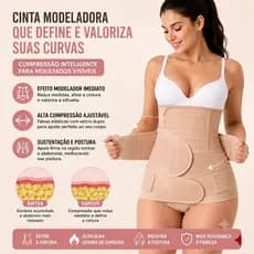 Kit Cinta Modeladora 3 em 1 Pós-Parto Alta Compressão + Suporte Lombar Para Cesária e Normal Redutora de Medidas