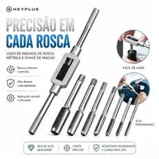 Kit Macho Abrir Rosca M3 a M12 8pcs Vira Macho Manual Aço Carbono Ferramenta Refazer Rosca Ferro Mecânica Automotiva