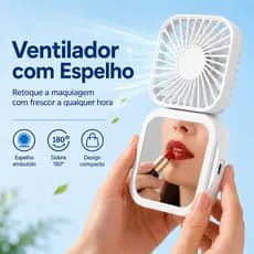 Mini Ventilador Portátil Recarregável USB de Mão com Espelho 3 Velocidades Dobrável para Maquiagem Acompanha Cabo Tipo C