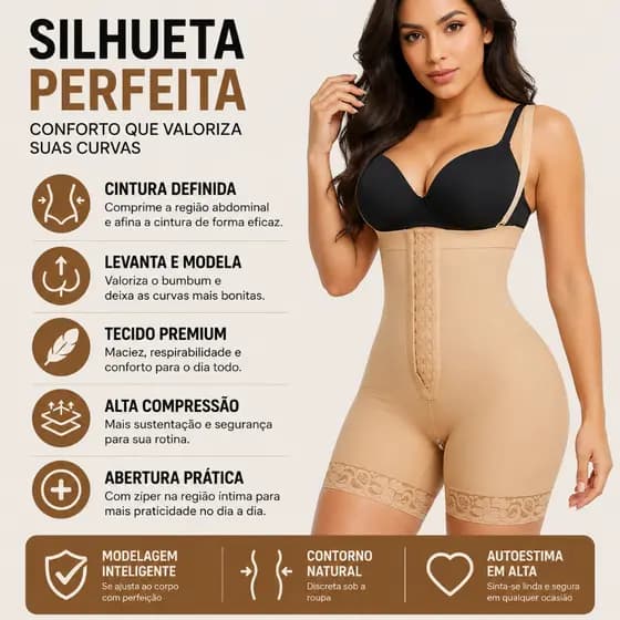 Short Cinta Modeladora 2 em 1 com Alças Removíveis e Abertura na Virilha – Compressão Ajustável, Reduz Medidas, Modela B