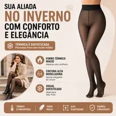 Meia-Calça Térmica Forrada Peluciada Translúcida 220g Super Elástica – Preto, Feminina, Ideal para Inverno