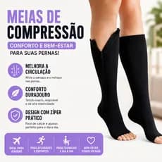 Meia de Compressão para Panturrilha com Zíper e Dedo Aberto Suporte Graduado, Antifadiga e Fácil de Calçar – Unissex