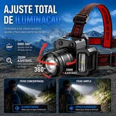 Lanterna de Cabeça LED P50 3 Modos IPX4 1800mAh Ângulo 90° Foco Ajustável para Camping Trilha Pesca