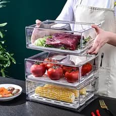 Geladeira transparente caixa de manutenção fresca empilhável dreno selado frutas vegetais caixa de organização de armaze