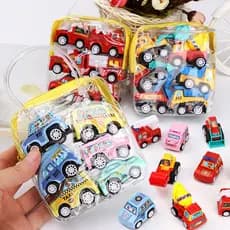 Crianças dos desenhos animados Mini inercial puxar para trás conjunto de carro saco criativo pequenos brinquedos meninos