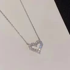 Doce diamante-cravejado coração colar feminino oco em forma de coração simples clavícula corrente colar de corrente de a