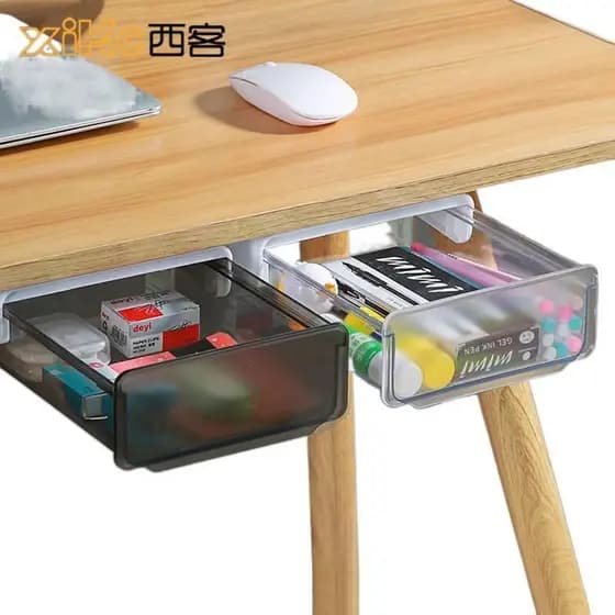 Sob a gaveta da mesa escritório caixa de armazenamento mesa plástico pequena gaveta sob a mesa prateleira invisível ferr