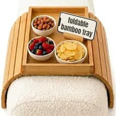Bandeja Dobrável De Bambu Para Sofá De Quatro Flores Com Suporte Removível Copo De-Mesa De Apoio De Braço Controle Remot